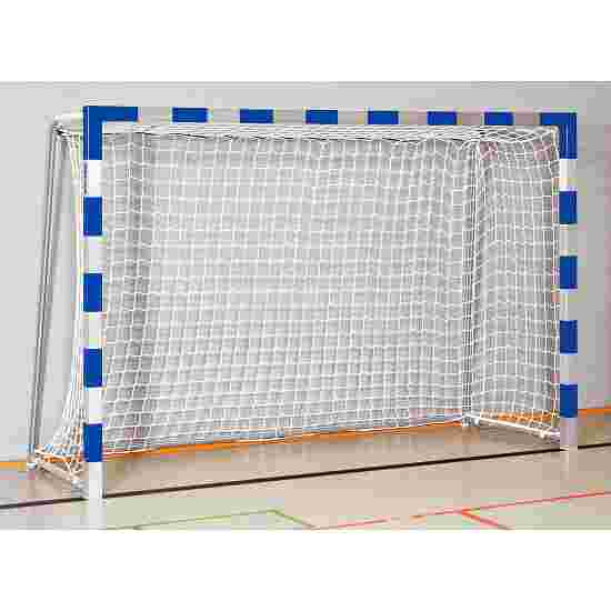 But de handball Sport-Thieme avec fourreaux et supports de filet rabattables Angles d'assemblage soudés, Bleu-argent