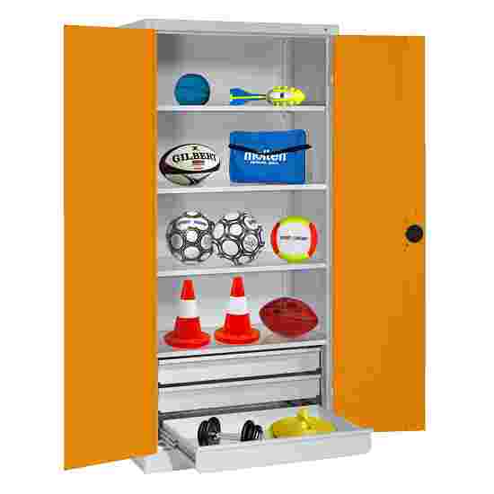 C+P Sportmateriaalkast Geel-oranje (RAL 2000), Antraciet (RAL 7021), Afzonderlijk slot per kast, Ergo-Lock handgreep