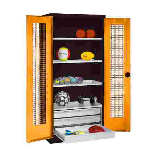 C+P Sportmateriaalkast Geel-oranje (RAL 2000), Antraciet (RAL 7021), Afzonderlijk slot per kast, Ergo-Lock handgreep