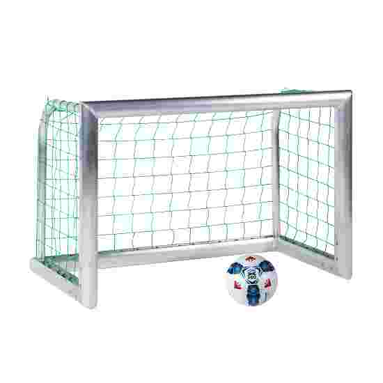 Mini but de football Sport-Thieme « Professional Compact », coloris aluminium naturel 1,20x0,80 m, Filet inclus, vert (mailles 10 cm)
