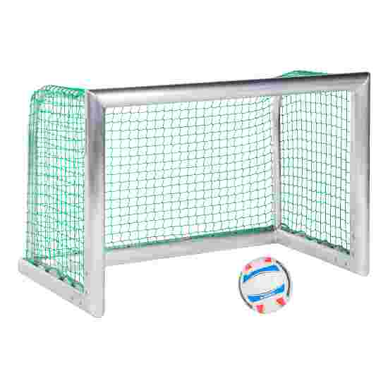 Mini but de football Sport-Thieme « Professional Compact », coloris aluminium naturel 1,20x0,80 m, Filet inclus, vert (mailles 4,5 cm)