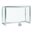 Mini but de football Sport-Thieme « Professional Compact », coloris aluminium naturel 1,80x1,20 m, Filet inclus, vert (mailles 10 cm)