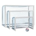 Mini but de football Sport-Thieme « Professional Compact », coloris blanc peint par poudrage 1,20x0,80 m, Filet inclus, bleu (mailles 10 cm)